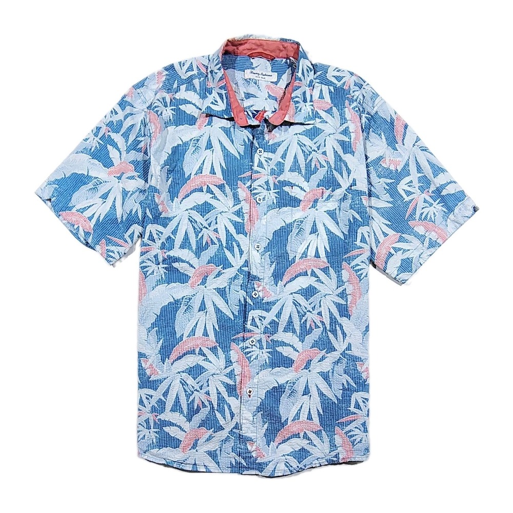 Tommy Bahama Nova Wave Shirt Mens Large Blue Tropical Leaf Cotton Reverse Print - Picture 3 of 11